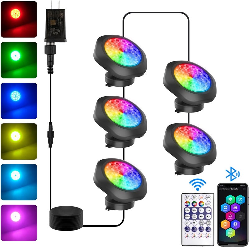 T-SUN Color Changing Underwater Pond Lights, IP68 Waterproof Fountain Lights Dimmable Timer Submersible LED Landscape Spotlights for Outdoor Koi Fish Tank Aquarium Garden(Set of 5) - Image 1